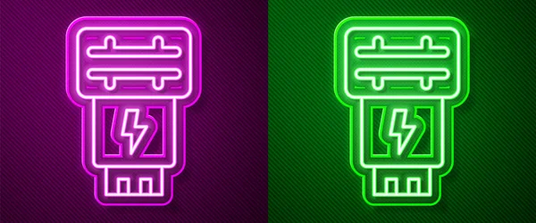 Parlayan Neon Hattı Fotoğraf Makinesi Flaş Ikonu Mor Yeşil Arkaplanda — Stok Vektör