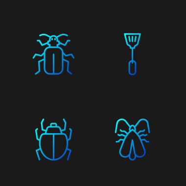 Hattı belirle. Giyim güvesi, Mite, Chafer böceği ve sinek ezici. Renk simgeleri. Vektör