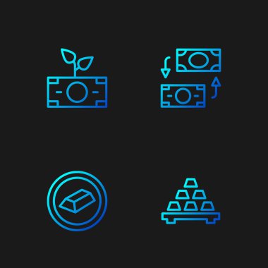 Altın külçeleri, para fabrikası ve takası ayarla. Renk simgeleri. Vektör