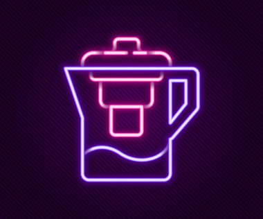 Siyah arkaplanda izole edilmiş bir filtre ikonu olan parlak neon hattı su testisi. Renkli taslak konsepti. Vektör.