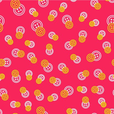 Giysi simgesi için çizgi dikiş düğmesi kırmızı arkaplanda izole edilmiş dikişsiz desen. Giysi düğmesi. Vektör.