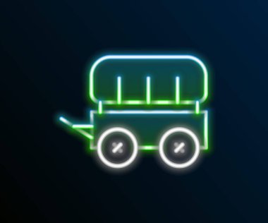 Parlayan neon hattı Vahşi Batı, siyah arka planda izole edilmiş araba ikonu. Renkli taslak konsepti. Vektör.