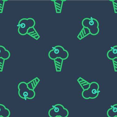 Waffle konisi ikonunda çizgi dondurması mavi arka planda izole edilmiş pürüzsüz desen. Güzel sembol. Vektör.