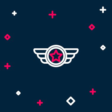 Line Star askeri ikonu mavi arka planda izole edildi. Askeri rozetler. Ordu bantları. Renkli taslak konsepti. Vektör.