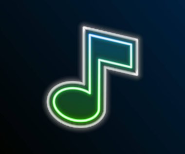 Parlayan neon çizgisi Müzik notası, ton simgesi siyah arkaplanda izole. Renkli taslak konsepti. Vektör.