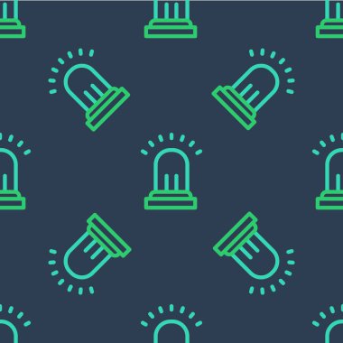 Hat çalan alarm simgesi mavi arkaplanda izole edilmiş pürüzsüz desen. Yangın alarmı. Servis zili, el zili işareti, uyarı sembolü. Vektör.