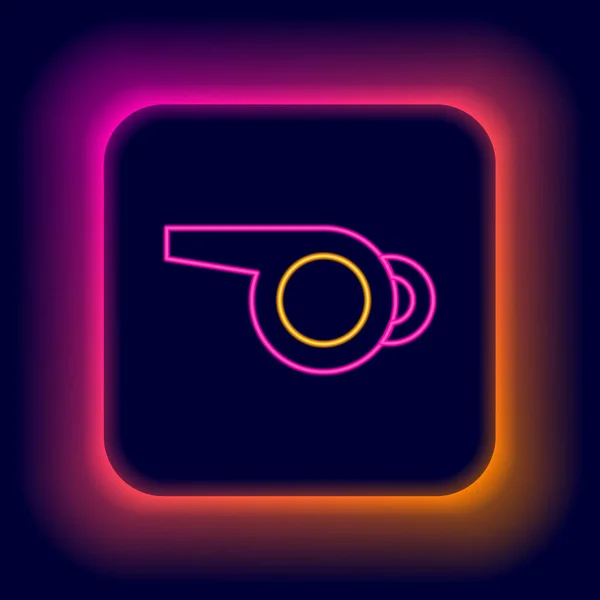 Gloeiende Neon Lijn Fluit Pictogram Geïsoleerd Zwarte Achtergrond Scheidsrechter Symbool — Stockvector