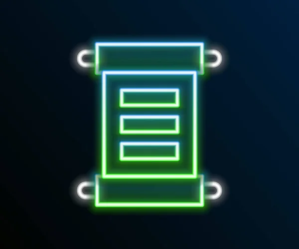 Świecący Neon Linii Dekret Papier Pergamin Ikona Przewijania Izolowane Czarnym — Wektor stockowy