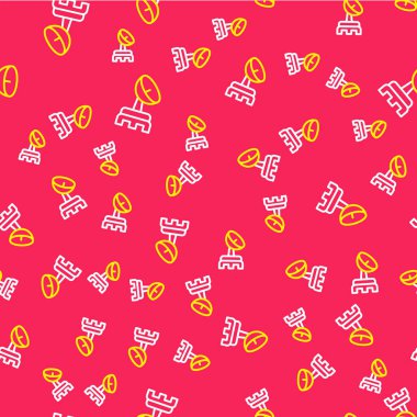 Radar simgesi kırmızı arkaplanda izole edilmiş. Arama sistemi. Uydu sinyali. Vektör.