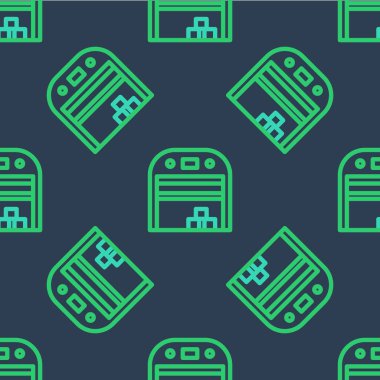 Line Aircraft hangar ikonu mavi arka planda kusursuz desen izole etti. Vektör.