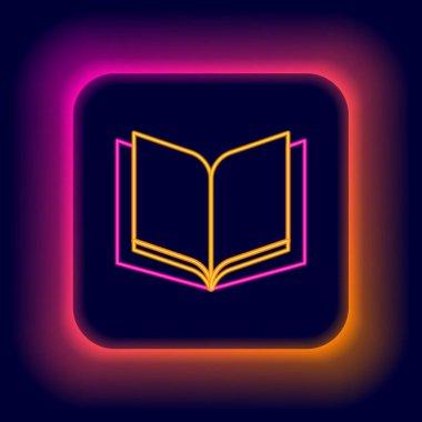 Parlayan neon hattı Açık kitap simgesi siyah arkaplanda izole edildi. Renkli taslak konsepti. Vektör.
