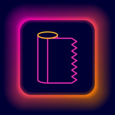 Parlayan neon hattı Tekstil kumaş rulo simgesi siyah arkaplanda izole edildi. Yuvarlan, paspas, halı, halı, halı ya da kağıt rulo ikonu. Renkli taslak konsepti. Vektör.