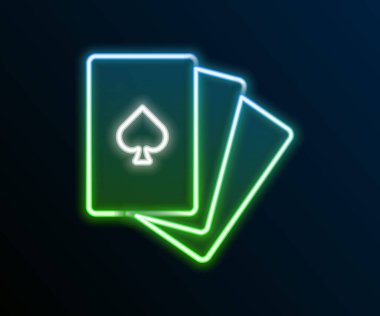 Parlayan neon çizgisi oyun kartı simgesi siyah arkaplanda izole edildi. Kumarhane kumarı. Renkli taslak konsepti. Vektör.
