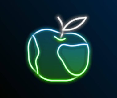 Parlayan neon çizgisi Apple simgesi siyah arkaplanda izole edildi. Fazla kilolu. Sağlıklı diyet menüsü. Fitness diyeti elması. Renkli taslak konsepti. Vektör.