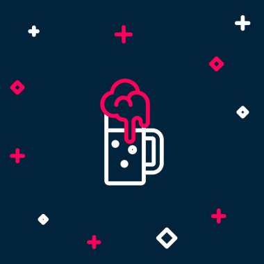 Ahşap çizgi bira kupası ikonu mavi arka planda izole edildi. Renkli taslak konsepti. Vektör.