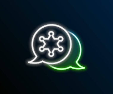 Parlayan neon hattı şerifi Hexagram simgesi siyah arka planda izole edildi. Polis rozeti ikonu. Renkli taslak konsepti. Vektör.