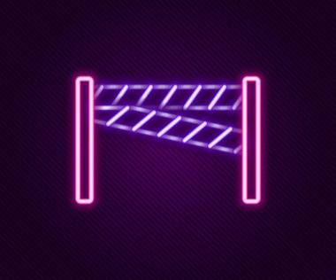 Parlayan neon hattı suç mahalli ikonu siyah arka planda izole edildi. Renkli taslak konsepti. Vektör.