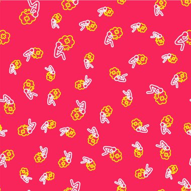 Çizgi Yardım & el simgesi kırmızı arkaplanda izole edilmiş kusursuz desen. Vektör.