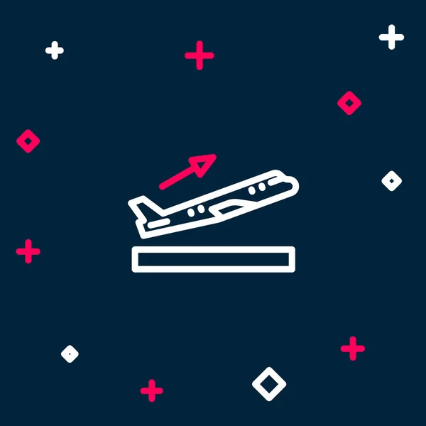 Icono Despegue Line Plane Aislado Sobre Fondo Azul Símbolo Transporte — Archivo Imágenes Vectoriales