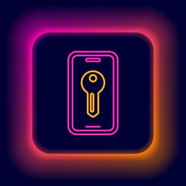 Gloeiende Neon Lijn Smart Key Icoon Geïsoleerd Zwarte Achtergrond Kleurrijk — Stockvector