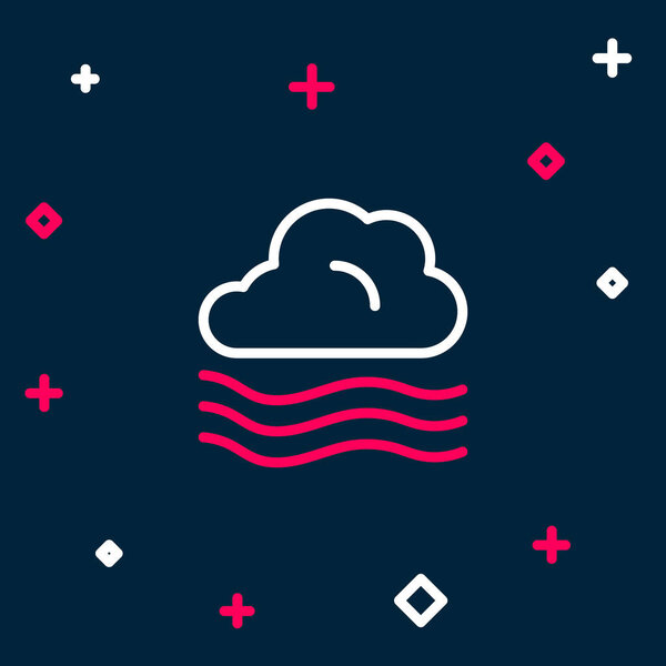 Line Windy weather icon isolated on blue background. Cloud and wind. Colorful outline concept. Vector.