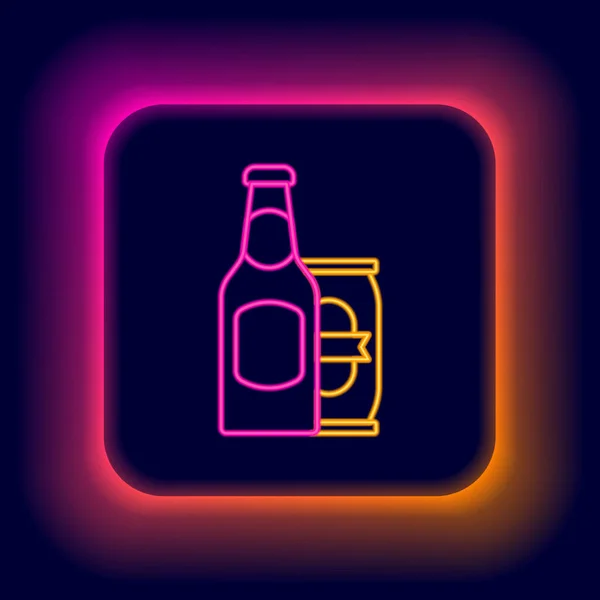 Світла Неонова Лінія Пивна Пляшка Пиво Можуть Ізолюватись Чорному Тлі — стоковий вектор