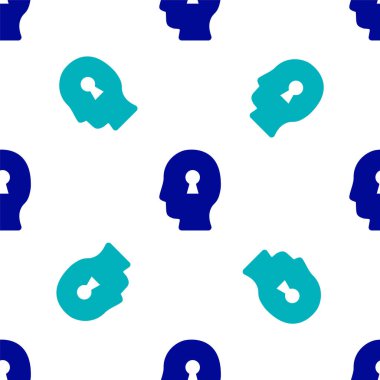 Psikoloji ikonundaki soruna Mavi Çözüm beyaz arka planda izole edilmiş kusursuz desen. Anahtar. Akıl sağlığı terapisi. Vektör.