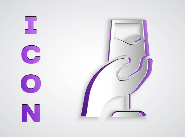 Paper cut Wine tasting, degustation icon isolated on grey background. Sommelier. Smells of wine. Paper art style. Vector.