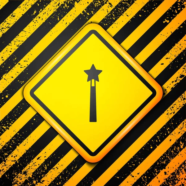黑魔杖图标孤立在黄色背景 星形魔法配件 神奇的力量警告标志 — 图库矢量图片
