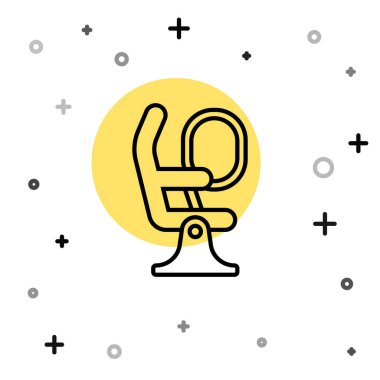 Siyah çizgi uçak koltuğu simgesi beyaz arka planda izole edildi. Rastgele dinamik şekiller. Vektör.