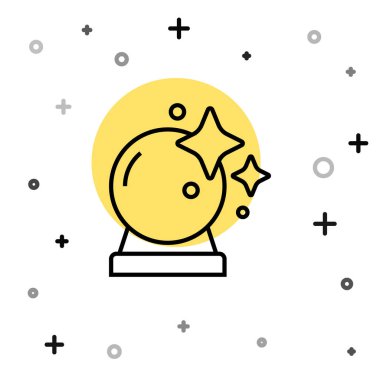 Siyah çizgi sihirli top ikonu beyaz arkaplanda izole edildi. Kristal küre. Rastgele dinamik şekiller. Vektör.