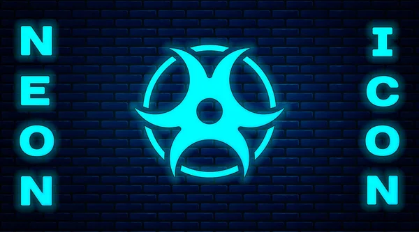 Glowing Neon Biohazard Symbol Icon Isolated Brick Wall Background Vector — Stock Vector