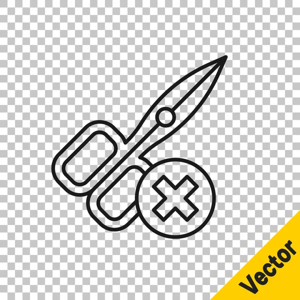 Черная Линия Ножниц Значок Изолирован Прозрачном Фоне Вектор — стоковый вектор