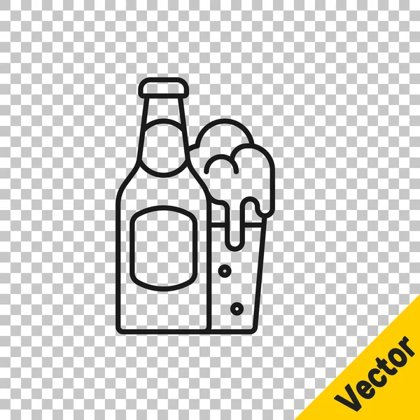 Línea Negra Botella Cerveza Icono Vidrio Aislados Sobre Fondo Transparente — Vector de stock