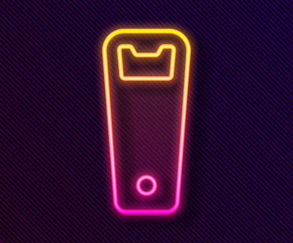 Gloeiende Neon Lijn Flesopener Pictogram Geïsoleerd Zwarte Achtergrond Vector — Stockvector