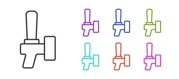 Чорна Лінія Піктограма Пивного Крана Ізольована Білому Тлі Встановити Кольорові — стоковий вектор