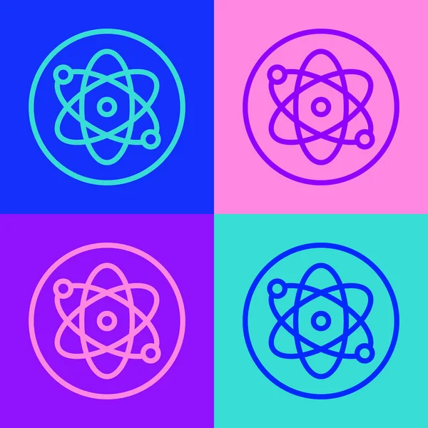 Pop Art Ligne Atome Icône Isolée Sur Fond Couleur Symbole — Image vectorielle