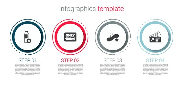水ボトル 機内持ち込み手荷物の液体 エスカレーターアップと航空券を設定しません ビジネスインフォグラフィックテンプレート ベクトル — ストックベクタ