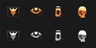 Rorschach testini, göz yaşlarını, sakinleştirici hapları ve Man Graves cenaze kederi ikonunu hazırla. Vektör.