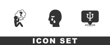 Head 'e soru işareti koyun, Man cenaze kederi ve psikoloji, Psişik ikonu. Vektör.