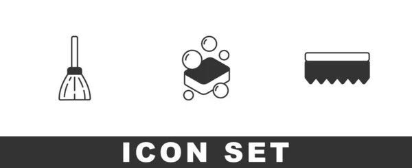 Set Handle Broom Bar Soap Sponge Icon Vector — Stock Vector