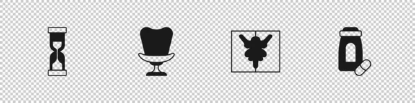 Zestaw Stara Klepsydra Fotel Test Rorschacha Ikona Tabletek Uspokajających Wektor — Wektor stockowy