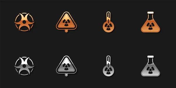 Ställ Biohazard Symbol Triangel Med Strålning Meteorologi Termometer Och Provrör — Stock vektor