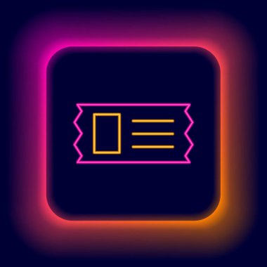 Parlayan neon hattı sinema bileti simgesi siyah arkaplanda izole edildi. Renkli taslak konsepti. Vektör