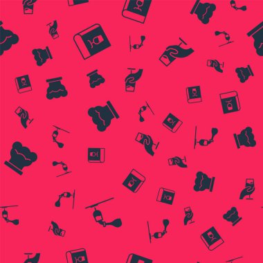 Şarap tatma, ayıklama, şarap kitabı, aşçı şapkası ve kusursuz desenler. Vektör