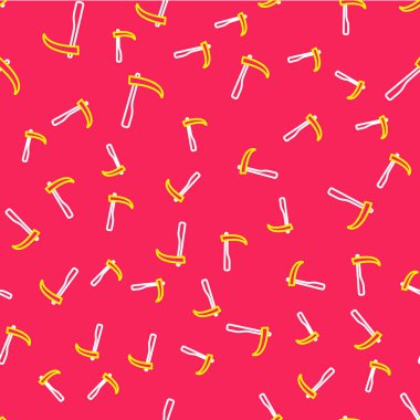 Çizgi Tırpan simgesi kırmızı arkaplanda izole edilmiş kusursuz desen. Mutlu Cadılar Bayramı Partisi. Vektör