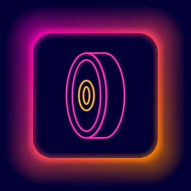 Parlak neon çizgili kaykay topu taşıyıcı ikonu siyah arkaplanda izole edildi. Renkli taslak konsepti. Vektör