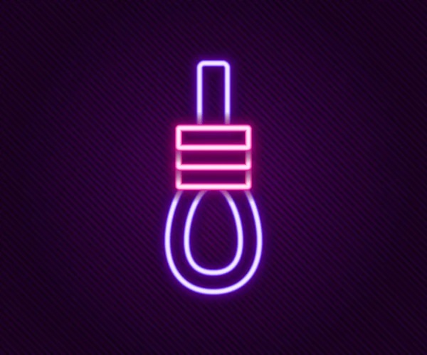 Leuchtende Neon Linie Galgenseilschlaufe Hängt Symbol Isoliert Auf Schwarzem Hintergrund — Stockvektor