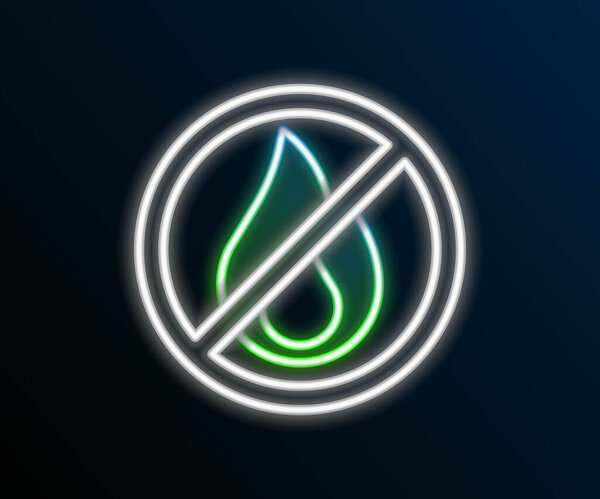 Glowing neon line No fire icon isolated on black background. Fire prohibition and forbidden. Colorful outline concept. Vector