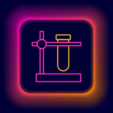 Parlayan neon hattı cam tüp şişesi siyah arkaplanda izole edilmiş bir simge üzerinde. Laboratuvar ekipmanları. Renkli taslak konsepti. Vektör